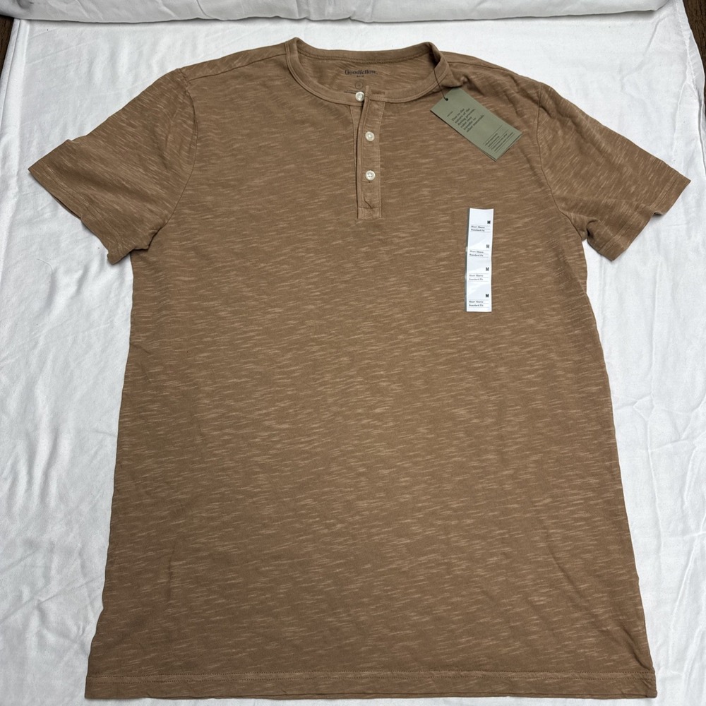 Goodfellow & Co Mens Medium Brown Slub Cotton Short Sleeve Henley Shirt  NEW